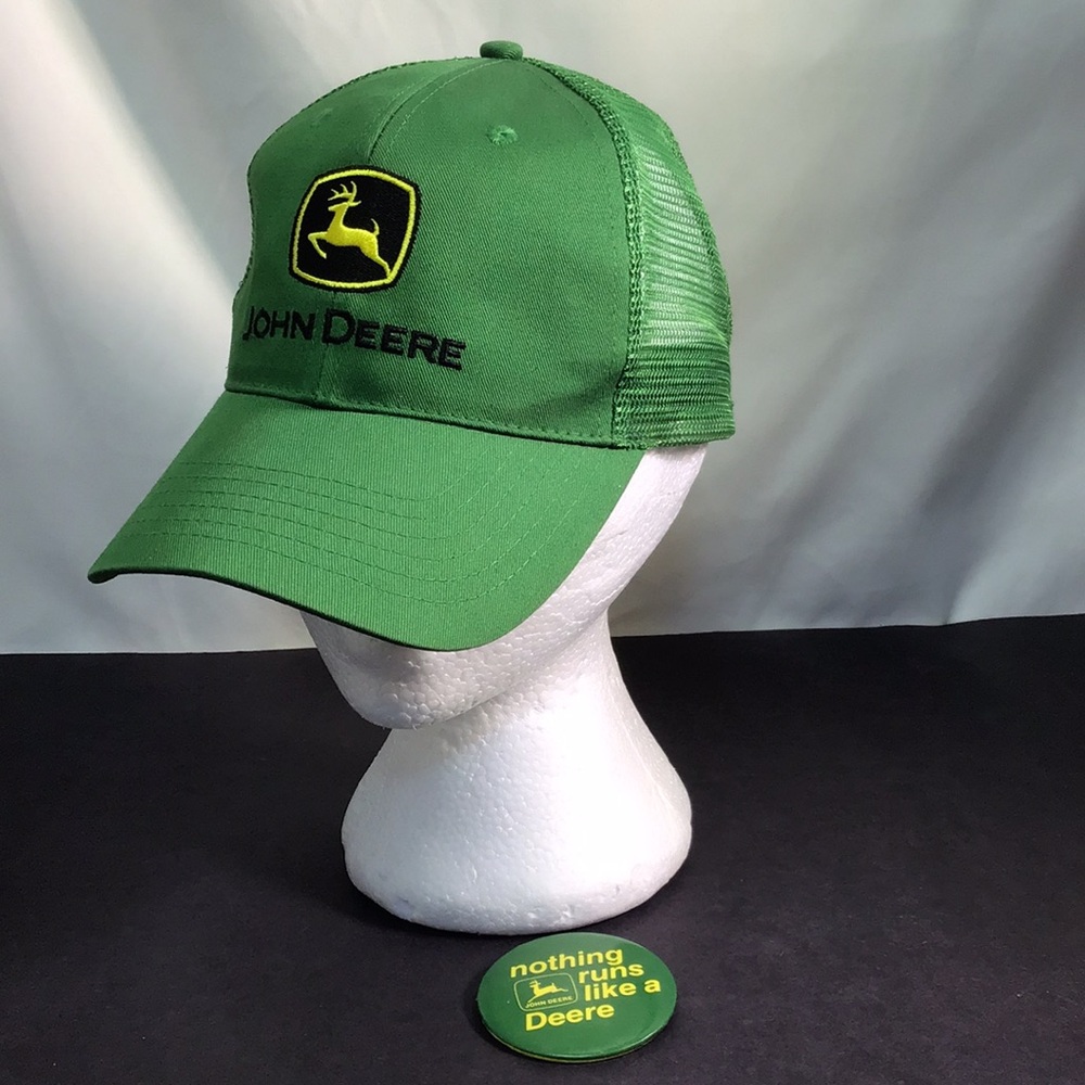 Vintage John Deere trucker hat and button badge authentic vintage souvenirs